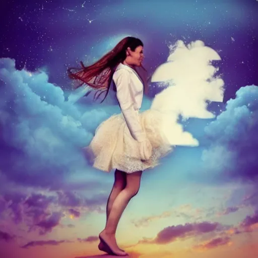 Prompt: dreams come out of beautifull women in cloud shape