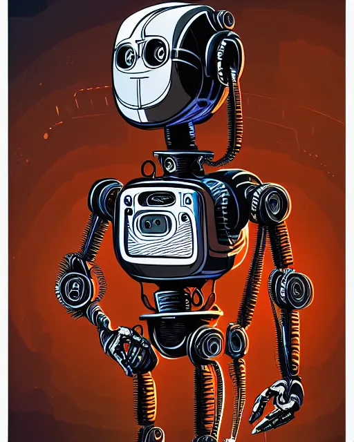 Image similar to robot, character portrait, portrait, close up, concept art, intricate details, highly detailed, sci - fi poster, cyberpunk art, in the style of looney tunes