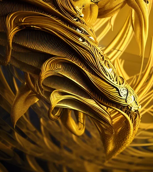 Prompt: abstract organic ornament in fluid creature, white and gold biomechanic plastic, glow lighting, fantasy, intricate, elegant, highly detailed, lifelike, photorealistic, octane render, 3d, concept art, smooth, sharp focus,