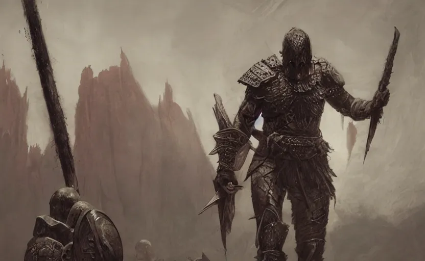 Prompt: ancient arena gladiator, beksinski, wayne barlowe, ruan jia, dark soul concept art, for honor charector concept art, the hobbit concept art