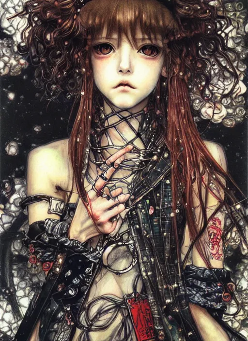 Image similar to a portrait of a pretty sewer punk young lady by ayami kojima #