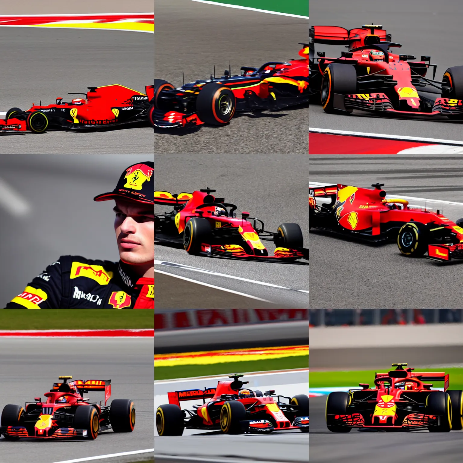 Prompt: Max Verstappen driving for Ferrari F1 team