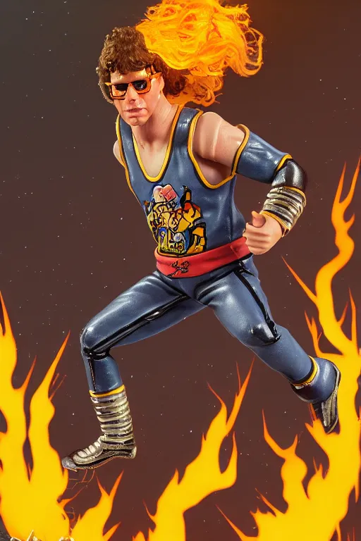 Image similar to detailed illustration, napolean dynamite as a 1 9 8 0 s wrestling action figure, ultra realistic, dramatic lighting, thick black swirling smoke tornado, artstation