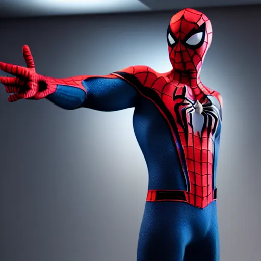 Image similar to still photo of spider - man, highly detailed, photorealistic portrait, bright studio setting, studio lighting, crisp quality and light reflections, unreal engine 5 quality render