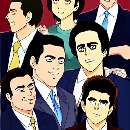 Image similar to Seinfeld tv show in anime art style, very detailed