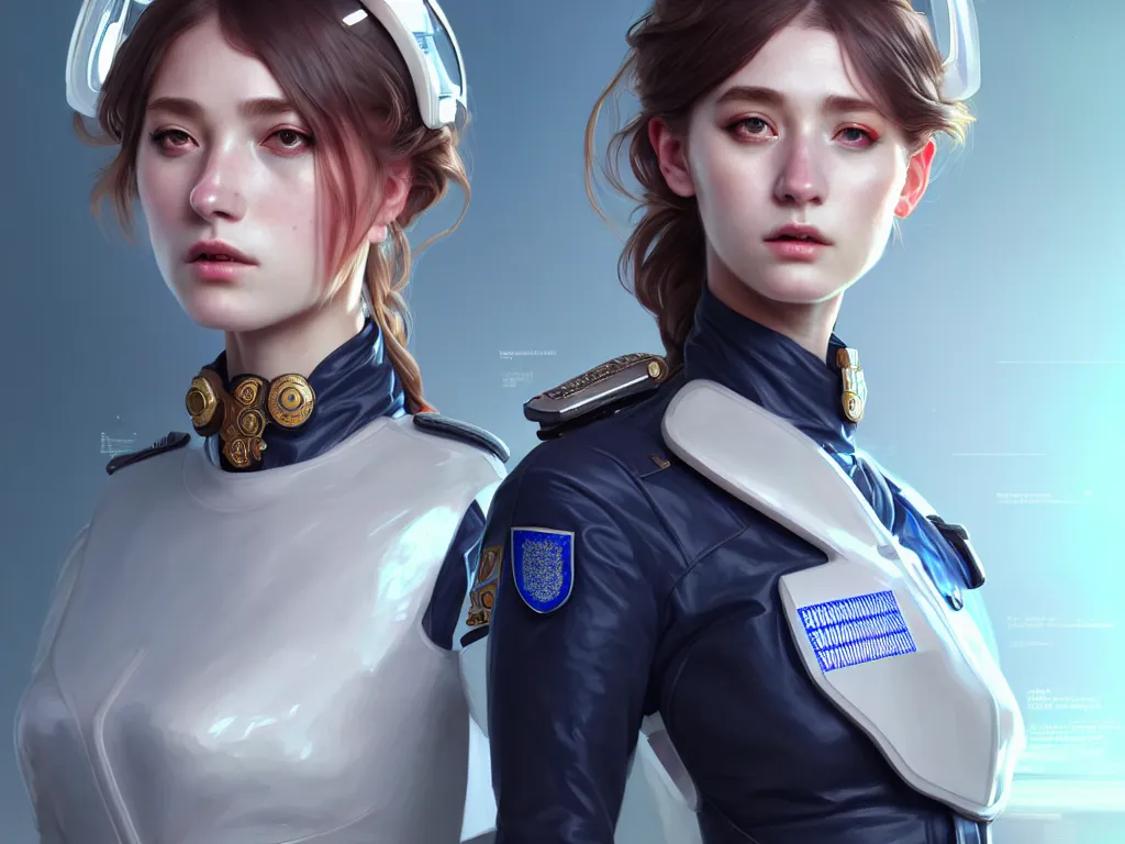 Image similar to portrait futuristic england police uniform girl, at future neon light rooftop, ssci - fi and fantasy, intricate and very very beautiful and elegant, highly detailed, digital painting, artstation, concept art, smooth and sharp focus, illustration, art by tan zi and ayanamikodon and alphonse mucha and wlop