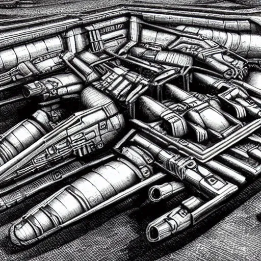 Image similar to realistic amphibious combat mecha in the style of m. c. escher, h. r. giger