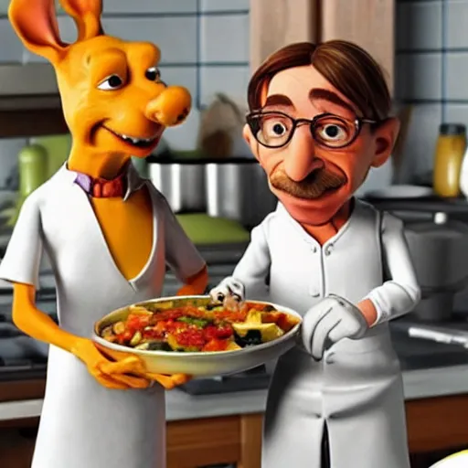 Image similar to walter white in ratatouille cooking with rat friend