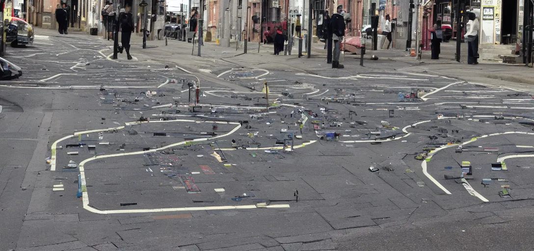 Prompt: a street made from moog synthesisers