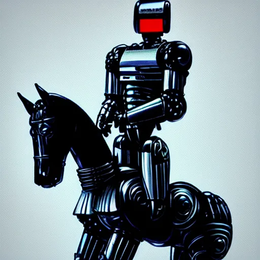 Image similar to robocop sitting on a horse