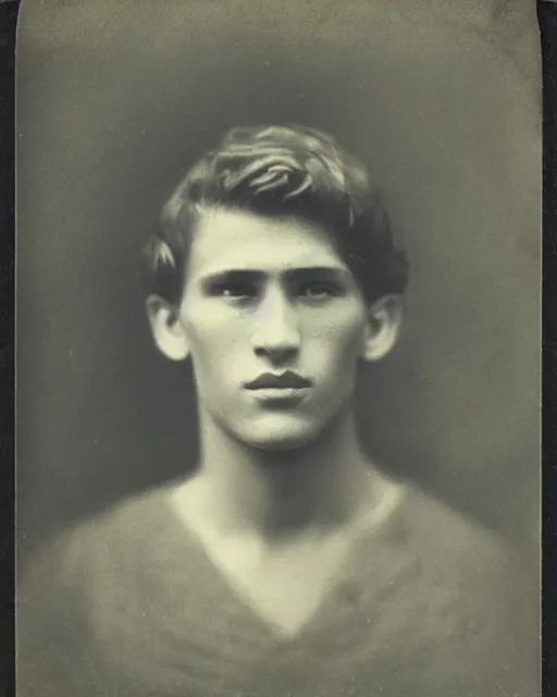 Image similar to tintype photo of alyosha karamazov, handsome innocent young russian man, by julia margaret cameron 1 8 8 0 s, realistic, body shot, sharp focus, 8 k high definition, insanely detailed, intricate, elegant