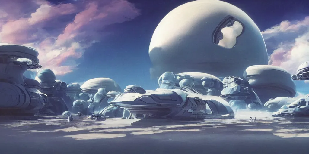 Image similar to blue dreamy cloudscape on an alien planet, daylight, cinematic lighting, cinematic perspective, syd mead, john harris, federico pelat,