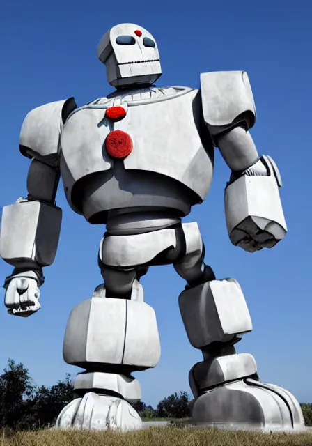 Image similar to The Iron Giant made of glazed, bright white porcelain, high quality photograph