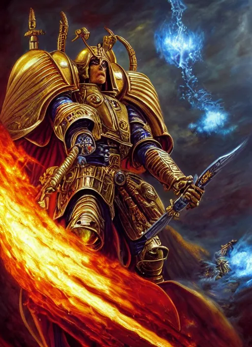 the god emperor of mankind wielding his flaming sword, | Stable ...