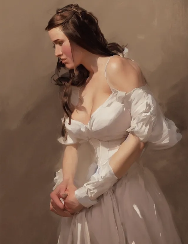 Image similar to portrait of a beautiful finnish norwegian swedish scandinavian attractive glamour model wearing 1 7 th century french off - the - shoulder neckline bodice with low neckline, jodhpurs greg manchess painting by sargent and leyendecker, studio ghibli fantasy medium shot asymmetrical intricate elegant matte painting illustration hearthstone, by greg rutkowski by greg tocchini by james gilleard