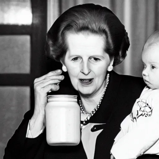 Image similar to margaret thatcher stealing milk from a baby