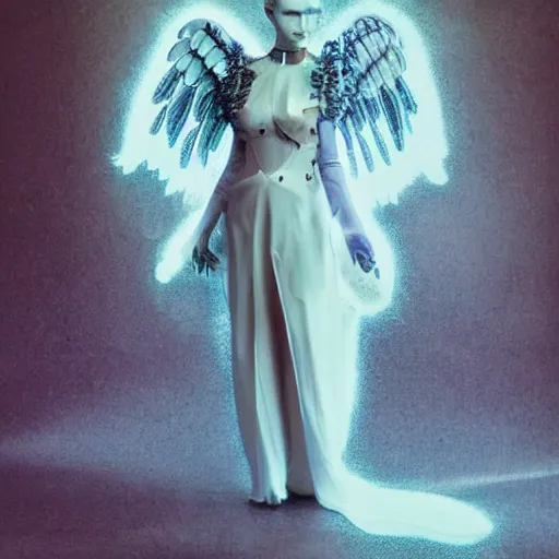Prompt: scifi ethereal corgi cybernetic angel valentino avant garde fashion, beautiful portrait, cinematic