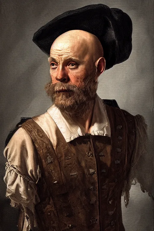 Prompt: portrait, headshot, digital painting, of an old rich 17th century sailor, bald, realistic, hyperdetailed, chiaroscuro, concept art, art by Franz Hals