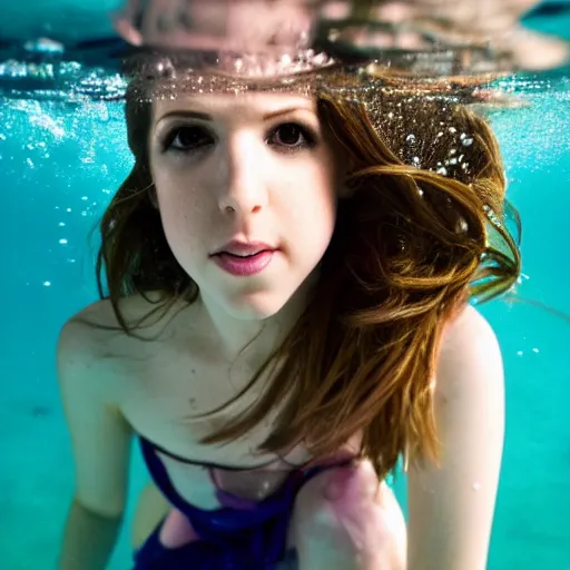 Image similar to underwater portrait of anna kendrick, canon, 7 0 mm