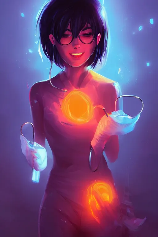 Prompt: dentist girl with black hair digital painting bioluminance alena aenami artworks in 4 k design by lois van baarle by sung choi by john kirby artgerm style pascal blanche and magali villeneuve mage fighter assassin