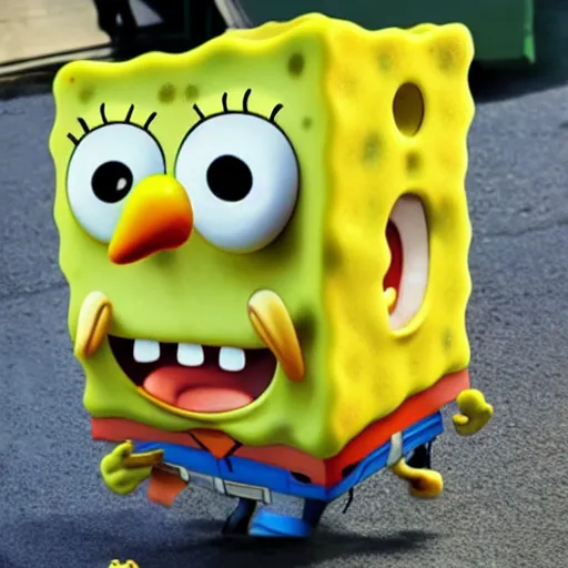 Image similar to spongebob in real life, low angle