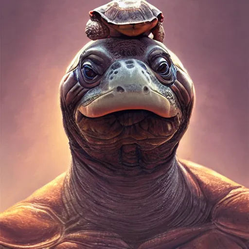 Prompt: zoomed in portrait of a hyper realistic mitch mcconnell as a turtle / tortoise, as an anthropomorphic turtle, painted by greg rutkowski, artgerm, beautiful lighting, masterpiece, epic, 4 k