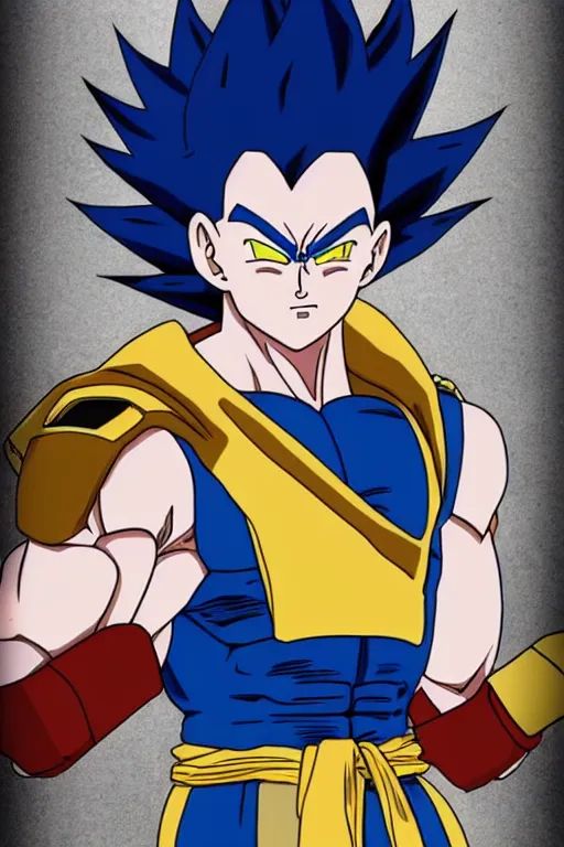 Image similar to prince vegeta, vegeta, black hair, saiyan armor, galick gun 🟣☄!, solo 3 / 4 portait, very detailed, dynamic lighting, akira toriyama 📹