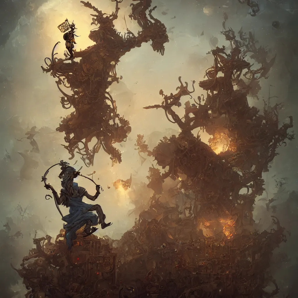 Prompt: tarot the fool ， steampunk by peter mohrbacher and dan mumford and nekro, cgsociety, volumetric light, 3 d render