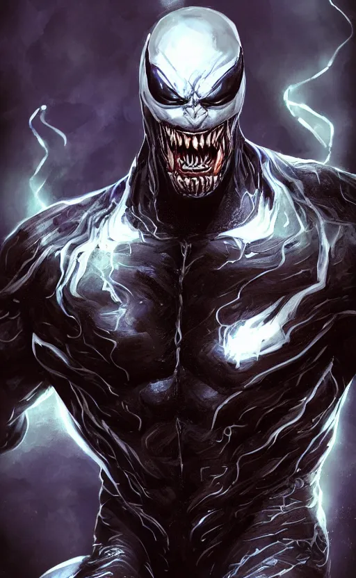 Image similar to full body portrait of venom as thanos, dynamic lighting, cinematic, ultra detailed, trending on art station, stunning visuals, creative, fantasy concept art