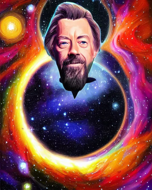 Image similar to alan watts floating in the universe portrait painting highly detailed procreate, featured on artstation