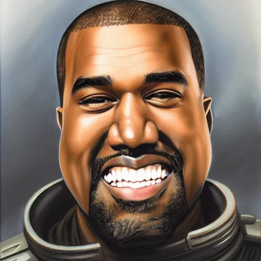 Prompt: Smiling Kanye West as a space soldier, close-up portrait art by Donato Giancola and James Gurney, digital art, trending on artstation