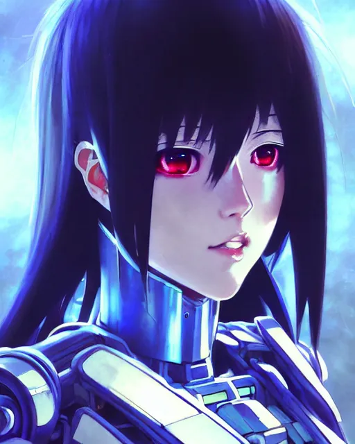 Image similar to portrait Anime Girl in mecha armor in night tokyo Sharp fine face pretty face, realistic shaded Perfect face, fine details. Anime. cyberpunk realistic shaded lighting by katsuhiro otomo ghost-in-the-shell, magali villeneuve, artgerm, rutkowski Jeremy Lipkin and Giuseppe Dangelico Pino and Michael Garmash and Rob Rey