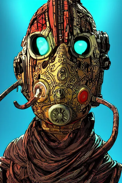 Image similar to tribal vodoo mask eye radiating a glowing aura global illumination ray tracing hdr fanart arstation by ian pesty and katarzyna da „ bek - chmiel that looks like it is from borderlands and by feng zhu and loish and laurie greasley, victo ngai, andreas rocha, john harris wooly hair cut feather stone