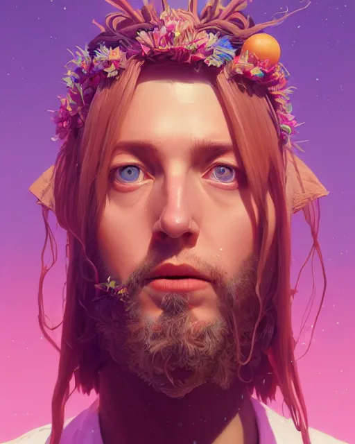 Image similar to highly detailed surreal vfx portrait of a candypunk jesus, stephen bliss, unreal engine, greg rutkowski, loish, rhads, beeple, makoto shinkai and lois van baarle, ilya kuvshinov, rossdraws, tom bagshaw, alphonse mucha, global illumination, detailed and intricate environment