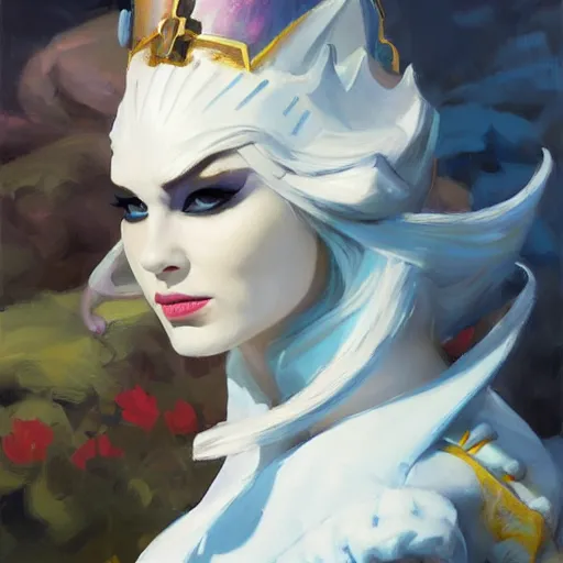 Image similar to greg manchess portrait painting of partially armored white queen from alice in wonderland as overwatch character, medium shot, asymmetrical, profile picture, organic painting, sunny day, matte painting, bold shapes, hard edges, street art, trending on artstation, by huang guangjian, gil elvgren, ruan jia, randy vargas, greg rutkowski