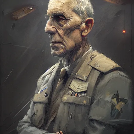 Image similar to portrait of a retired male teacher, epic, tragic, military art, fantasy, dieselpunk, hd shot, digital portrait, beautiful, artstation, comic style, by artgerm, guy denning, jakub rozalski, magali villeneuve and charlie bowater