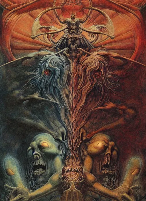 Prompt: eternal battle between good and evil , psx game graphics , painting by Beksinski and Moebius and Takato Yamamoto, by William Blake, Austin Osman Spare, high resolution, ultra detailed