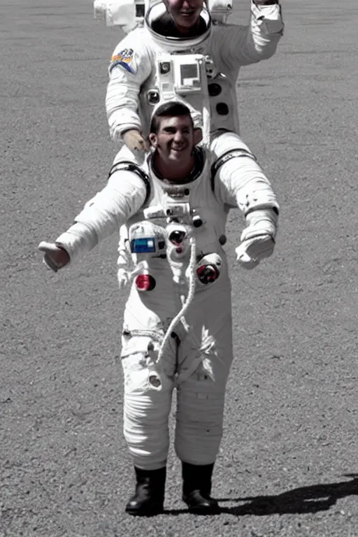 Prompt: astronaut carries a astronaut on his shoulders