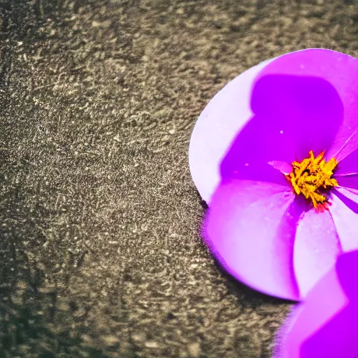 Image similar to closeup photo of 1 lone purple petal flying above a city city park, aerial view, shallow depth of field, cinematic, 8 0 mm, f 1. 8