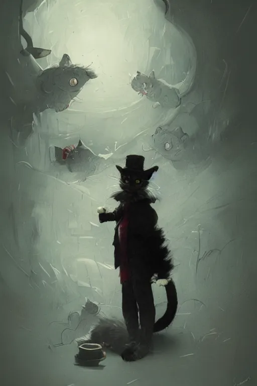 Image similar to the cat in the hat, scary, concept art by greg rutkowski