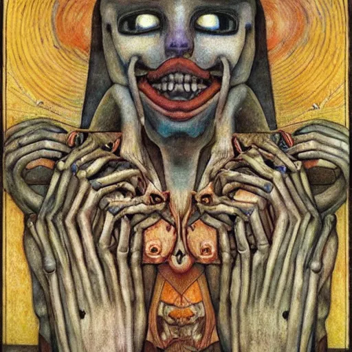 Image similar to weeping robot wearing the bone crown, by Annie Swynnerton and Diego Rivera, symbolist, dramatic lighting, elaborate geometric ornament, Art Brut ,god rays, soft cool colors,smooth, sharp focus, extremely detailed, Evelyn De Morgan and Adolf Wölfli