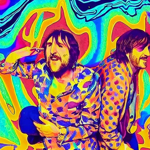 Image similar to noel fielding and julian barratt in a psychedelic mdma painting