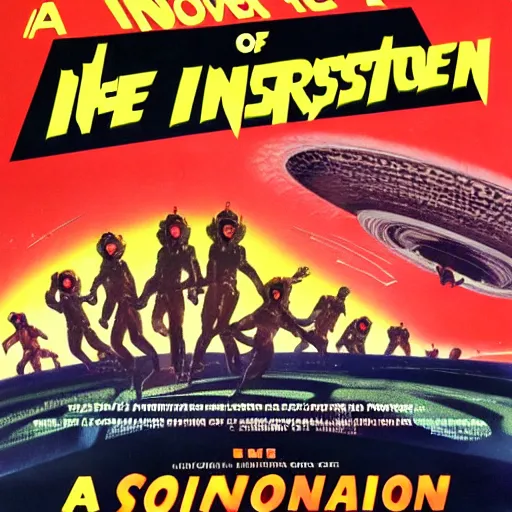 Image similar to a movie poster for the film invasion of the saucer - men, poster art by Ed Emshwiller, cg society, retrofuturism, poster art, movie poster, concert poster