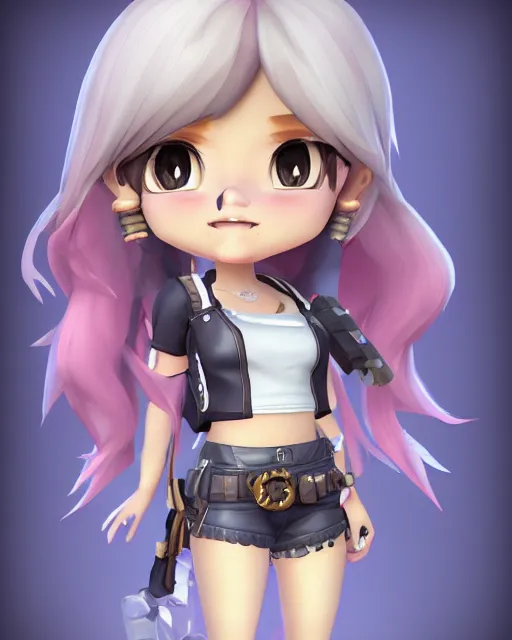 Image similar to katelynn mini cute style, highly detailed, rendered, ray - tracing, cgi animated, 3 d demo reel avatar, style of maple story, maple story gun girl, katelynn from league of legends chibi, perfect eyes, realistic human eyes