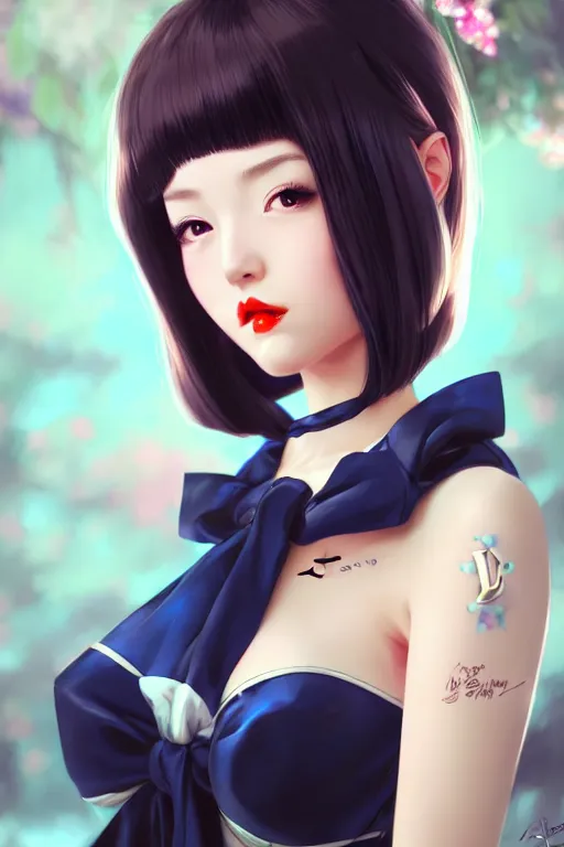 Image similar to a pin up and beautiful fashion charming dreamlke japan girl with lv jewelry, character art, art by artgerm lau and wlop and and ilya kuvshinov and john singer sargent, hyperdetailed, 8 k realistic, symmetrical, frostbite 3 engine, cryengine, dof, trending on artstation, digital art