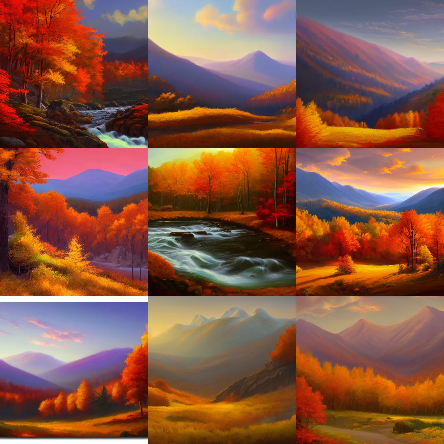 Prompt: landscape portrait of a mountain range, new england autumn by Noah Bradley, digital art trending on artstation