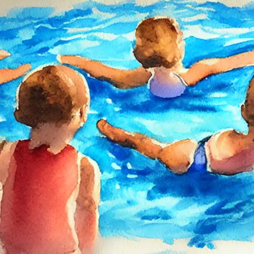 Prompt: YMCA swimming class. Watercolor