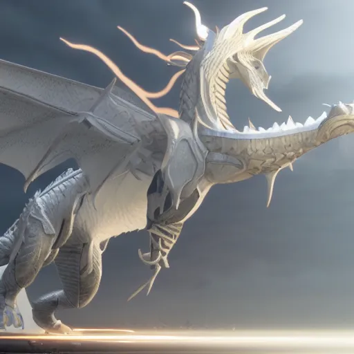 Prompt: lightning white dragon in destiny 2 3 d render
