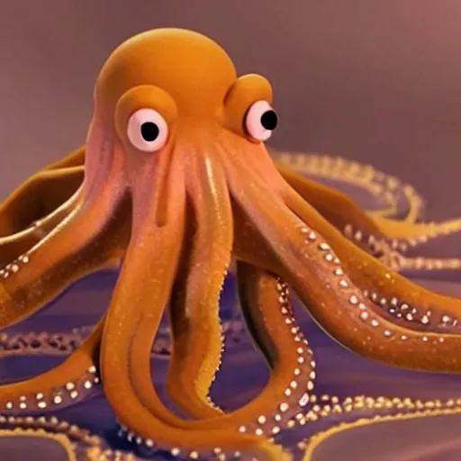 Image similar to claymation animation still of a octopus, beautiful ambient light