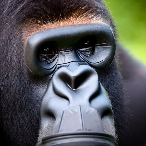 Image similar to high quality photo of A gorilla wearing a gas mask, realism, 8k, award winning photo